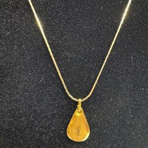 YSL Yves Saint Laurent Gold Toned Teardrop Pendant and Necklace